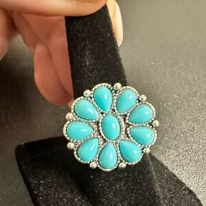Silver and Turquoise Flower Southwestern Ring 6
